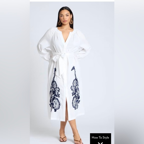 Eloquii Dresses & Skirts - ELOQUII Relaxed White Applique Button Down Giraffe Dress Resort Safari 20 NWT